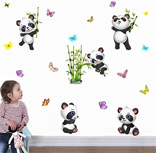 Стикери за стена с изображение на Панда, Бамбук и Пеперуди, Подвижни Стикери за стена с Животни за Деца, Детска Спалня,