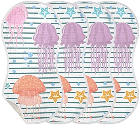 YYZZH С Изображение на Медуза, Муслиновые Кърпички в Морска Ивица от Оригване на Бебето, 4 опаковки,