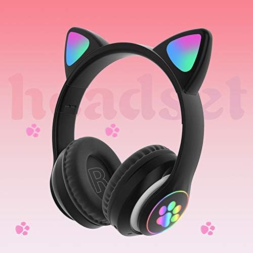 LVOERTUIG Детска Слушалки Модни Bluetooth 5,0 За деца и Възрастни С led осветление във формата на Котешки Уши Безжична