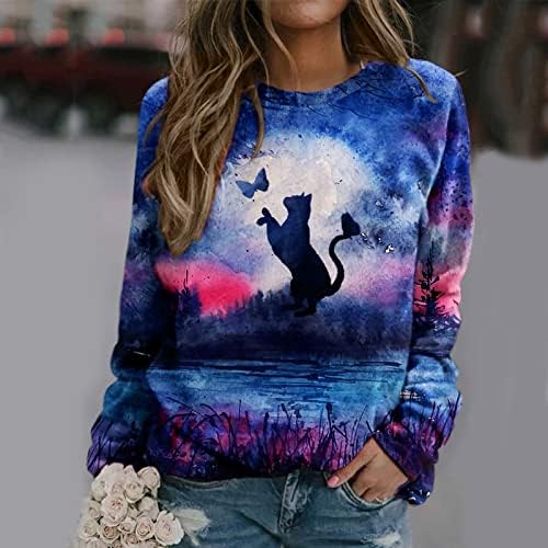 Жените Красиви Блузи С Забавен 3D Модел на Котка, Върхове с кръгло деколте и Дълги ръкави, Пролет-Есен, Лек Пуловер, Туника