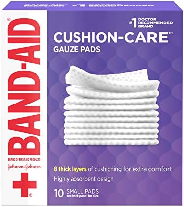 Марля тампони Band-Aid Brand Cushion Care с Незалепващо покритие, в индивидуална опаковка, Малки, 2 x 2 инча, 10 карата