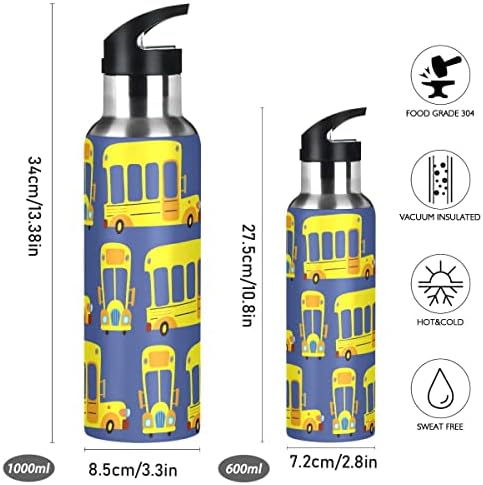 Бутилка за вода Glaphy Yellow School Bus Pattern 20 мл, Бутилка за Вода със Сламен Капак, Изолирано от Неръждаема
