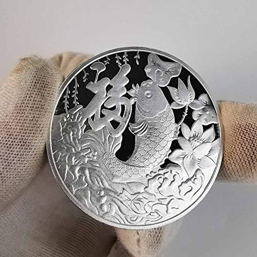 Възпоменателна Монета Риби кои сребърно покритие Мемориал медал на Благословия Девет Риби Фън Шуй Happy Благословляющая
