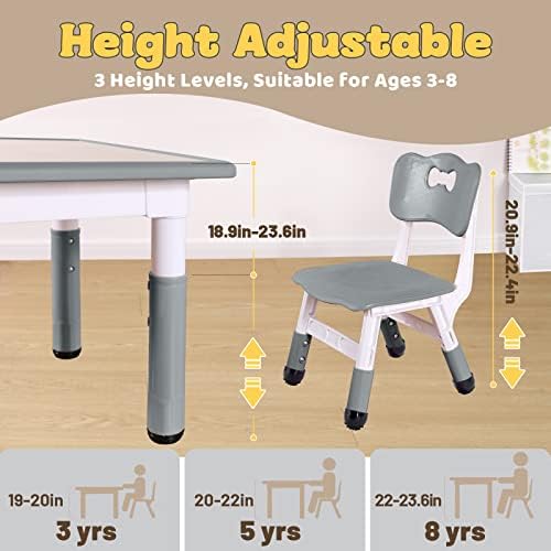 Комплект от детска маса и 2 стола FUNLIO, Регулируема по височина маса и стол за деца 3-8 години, Лесно протираемый маса