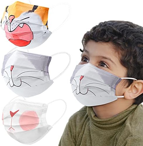 45 бр. Бебешки Еднократни маски за лице в индивидуална опаковка с шарени Великденски Заек, Котка и Тигър, 3-слойная Дишаща
