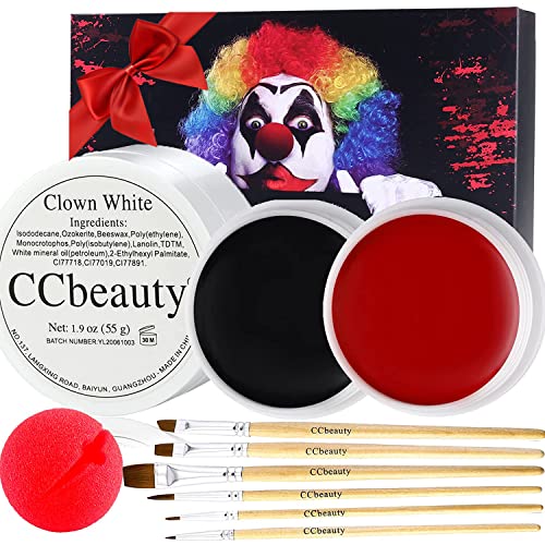 Комплект за грим CCbeauty Clown, Професионален Голям Бял (1,9 унции) Синьо-червена Крем-боя за лице и тяло +