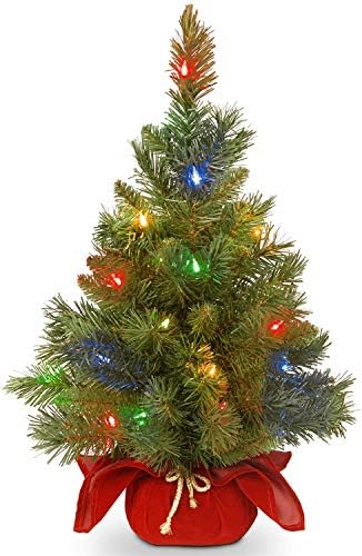 Изкуствена Мини-Коледна елха Tree National Company с предварителна подсветка | Включва Многоцветни led светлини и Плат