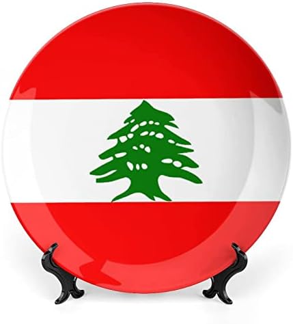 Ливански Флаг Костен Порцелан Декоративна Чиния Кръгли Керамични Плочи плавателни съдове с Поставка за Домашния Офис Стенен