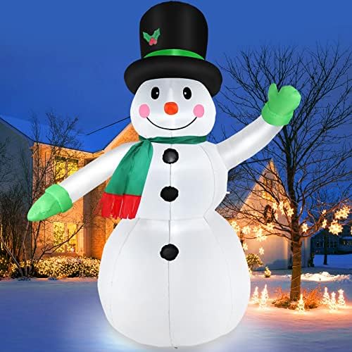 Коледни Надуваеми на снежни човеци с дължина 7 фута, Улични Декорации за двор, Коледен Надуваем Снежен човек с led подсветка и черна Шапка, Зимна декорация за празнич?