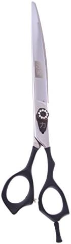 Режещи ножици ShearsDirect Japanese 440C с извита дръжка Off Set Design с черна гумена дръжка и регулируема дръжка напрежение