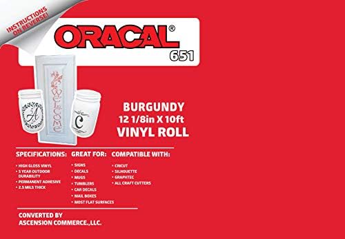 12,125 x 10 фута преобръщане крафтового винил Oracal 651 цвят бордо - 2,5-инчов ядро