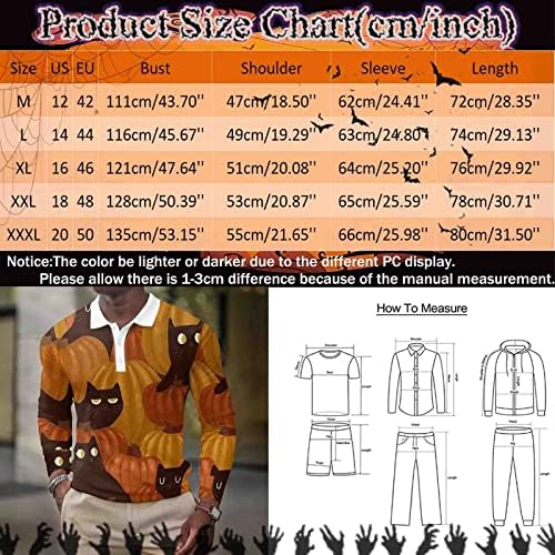 XXBR Риза с къси ръкави на Хелоуин за мъже, Забавни Графични Върхове С виртуален скелет и Тиква за Голф с Дълъг