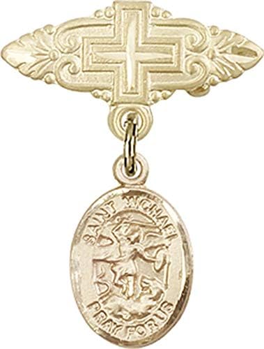 Детски икона Jewels Мания за талисман на Свети Архангел Михаил и Игла за икона с Кръст | Детски иконата със златен пълнеж