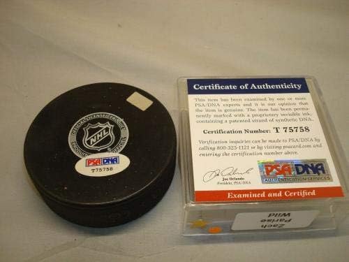 Зак Паризе подписа хокей шайба Минесота Уайлд с автограф на PSA /DNA COA 1A - за Миене на НХЛ с автограф