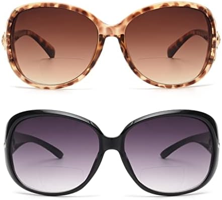 JM Класически Бифокални Очила за Четене, Дамски Очила с Защита от Uv, Улични Черепаховые и Черни + 3,0