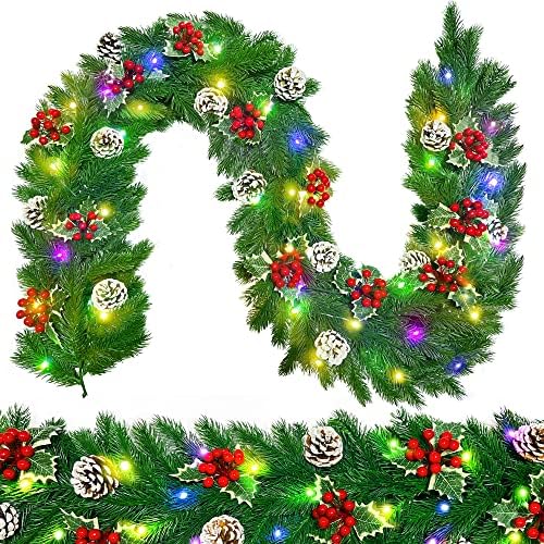 6—Подножието на Изкуствена Коледна Гирлянда с Осветление, Коледна Гирлянда с 30 светодиода-Външна Коледна Украса