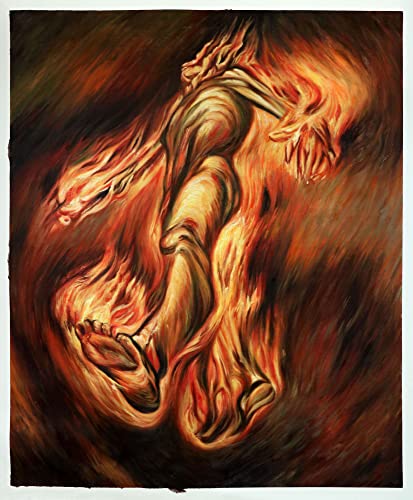 Човек огъня (Ел-Фуэго) - репродукция на картина на Хосе Клементе Orozco, написана на ръка с маслени бои, герой, обхванат от пламъци, арт декор на стените в кабинета
