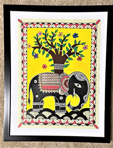 Оригиналната картина Мадхубани - Слон с Древом Живот (Калпаврикш)