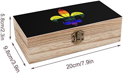 Nudquio Ретро Флаг на Гордостта на ЛГБТ Fleur De Lis Дървена Органайзер За Съхранение Кутия с ретро Ключалка