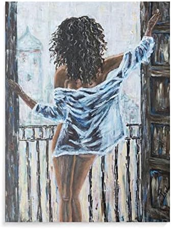 Естетически Плакат за стая Сексуална Момичета, Афроамериканское Стенно изкуство, Черна Момиче, Стои на балкона, Офис Плакати
