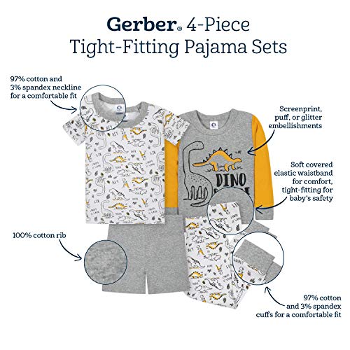 Памучни Пижами Gerber за бебета и малки деца с Неутрален Банан модел и набор от банан, бисквитки, 3 Тона