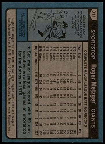 1980 Topps 311 Роджър Мецгер Сан Франциско Джайентс (Бейзболна картичка) Ню Йорк / MT Джайънтс
