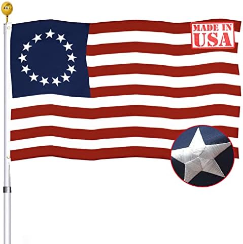 Бродирана Бетси Рос Американски Флаг на САЩ 3x5 На открито, Направени В САЩ - 13 Междузвездни Колонии Примитивни Зашити