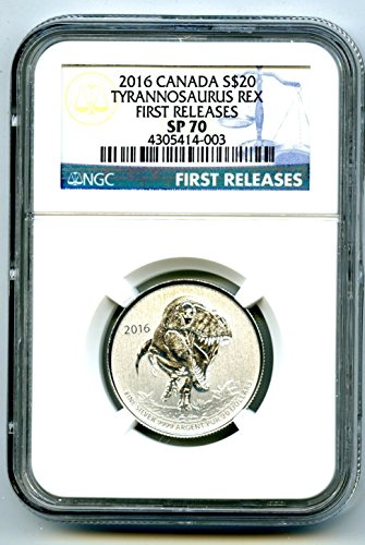 Кралския монетен двор на Канада Канада Тиранозавър Рекс Първи път пуска Blue Label SILVER PROOF стойност 20 SP70 NGC