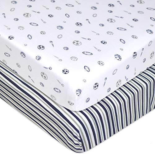 Трикотажная чаршаф за бебешко легло от естествен памук с принтом American Baby Company, Тъмно синьо/в сиво бар/Спортни,