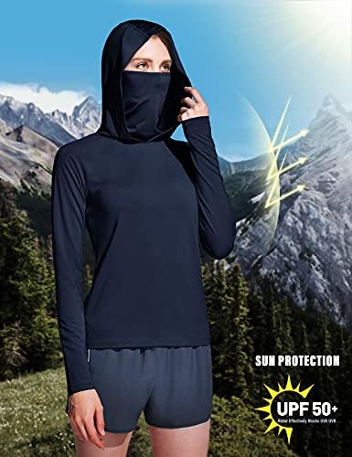 Дамски блузи с качулка TSLA UPF 50+ за защита от Слънце с Маска за лице, Лесна Градинска Солнцезащитная Риза