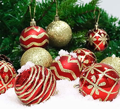 24 БР. Коледни Балони, Украса, Червени и златни Нечупливи Блестящи Матово Блестящи Коледни Висящи Топки, Определени