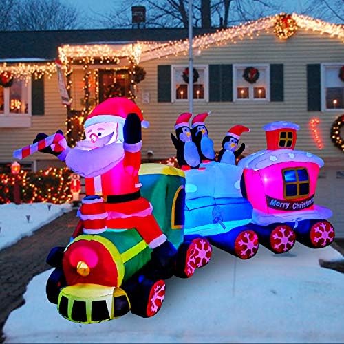 SEASONBLOW 8 Фута Надуваеми Играчки С Led Подсветка Коледен Влак с Дядо Коледа, Украшения във формата на Пингвин