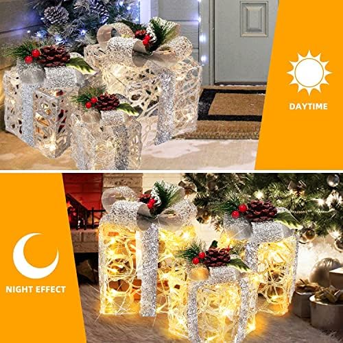 Коледни Подаръчни Кутии С Осветление, Орнаменти, Plug-Топли Бели 70 Led Подарък Кутии с Подсветка за Коледната Елха В Двора,