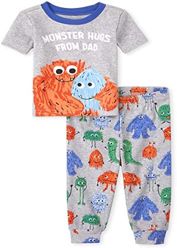 Памучни Пижами The Children ' s Place За бебета И момчета-деца Monster Hugs, Плътно прилепнали към тялото