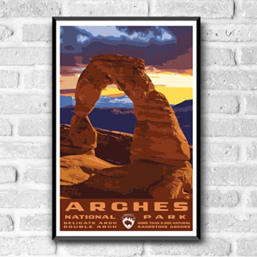 Плакат за пътуване в Национален парк Арките в ретро стил - пощенска Картичка 8x10-12x18-18x24-24x36 / 4x6 в стил WPA, арт принт на щата Юта, Доброто двойна арка (плакат с размер 12x18 ?