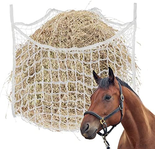 FLKQC Мрежест филтър за сено с бавна подаване на цял ден За хранене на конете Голяма чанта за хранене с малки