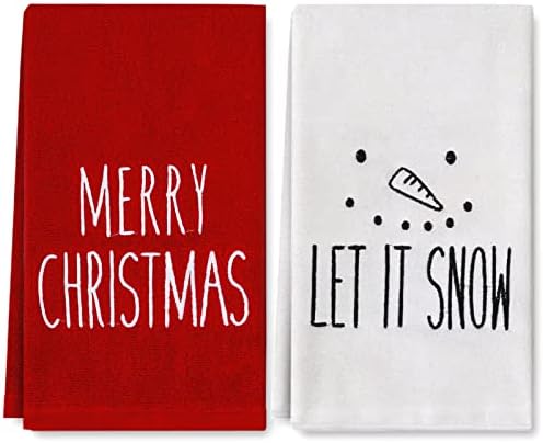 AnyDesign 2 Опаковане на Коледни Кърпи за ръце с Панделка, Червено-Бели Бродирани Коледни Декоративни Кърпи за