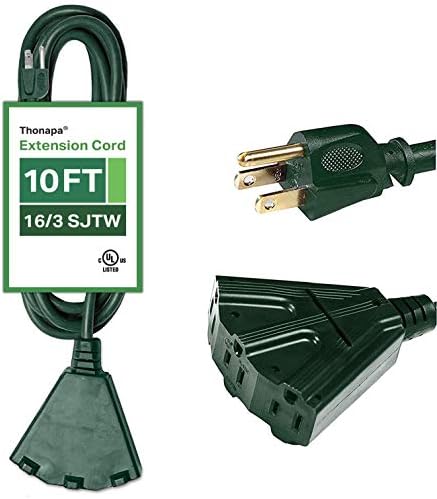 Удлинительный кабел Thonapa 40 Фута Зелен цвят, с 3 розетки - 16/3 SJTW, Защитен от атмосферни влияния, Открит Удлинительный