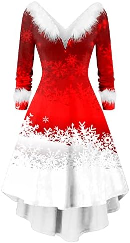 Секси Коледна рокля в стил Мозайка, Есенни рокли за жени с Дълъг Ръкав и V-Образно яка, Коледни Елегантна Асиметрична