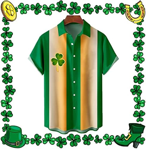 PDFBR Мъжки Ризи с копчета в Деня на Св. Патрик, Ежедневни, Плажни Блузи с Къс ръкав, Зелена Графични Риза За Боулинг и