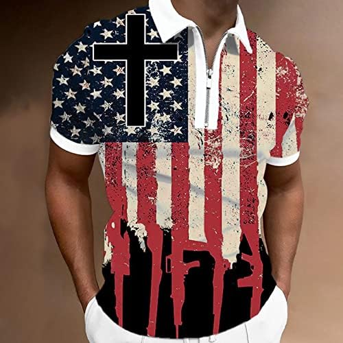 ZDDO Мъжки ризи Топка за голф джоб с къс ръкав, летни Реколта върхове с флага на сащ, патриотическая Ежедневни риза с цип