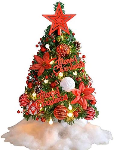 Настолна Коледна елха, Изкуствена Мини коледно Дърво от бор с led подсветка и декорации, Екологично Чист PVC, захранван