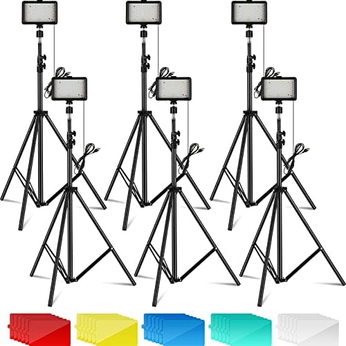 Комплект от 6 led лампи за запис на видео с Регулируема стойка за статив и Цветни филтри, Преносимо Осветление