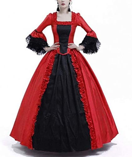 Дамско черно готическа дантелено рокля, средновековен костюм от епохата на Възраждането, облечи за Хелоуин, дълги