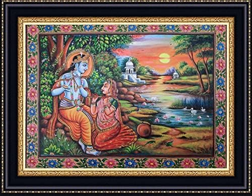 Снимка на Кришна и Радха Картина на Кришна Миниатюрна живопис Живопис Върху платно Стенни Гоблени, Картини Кришна