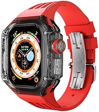 DZHTUS Луксозен Комплект Модификация Прозрачен Корпус за Apple Watch 8 Ultra Rubber Band iWatch Series 8 49 мм Спортен Гривна