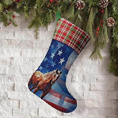Кон Белоглав Орел Американски Флаг Блестящ Коледен Отглеждане Блестящи Стенни Висящи Украса Украса за Коледната