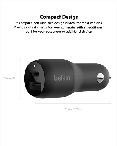 Стенно зарядно Belkin с два USB порта C мощност 40 W (1 опаковка) и зарядно за кола с два порта за бързо зареждане