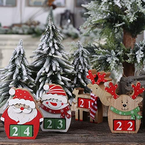 IMIKEYA Коледен Обратното Броене Дървени Блокове Календар Настолни Коледни Адвент Календари Фигурки на Елени Обратно броене