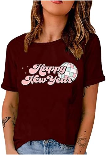 xipcokm/ Дамски Тениски, Сладки Тениски С Принтом Честита Нова Година Момичета, Меки и Удобни Блузи с Къс Ръкав,